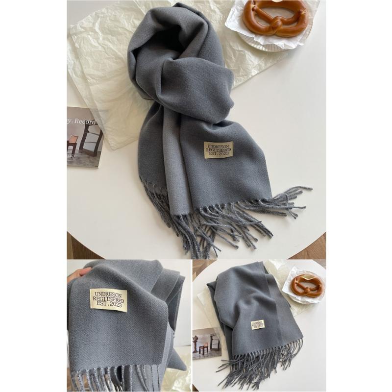 Thickened Double-Sided Fringed Scarf Pure Color Cashmere-Style Women'S Fashionable Student Two-Purpose Shawl Autumn Winter Korea