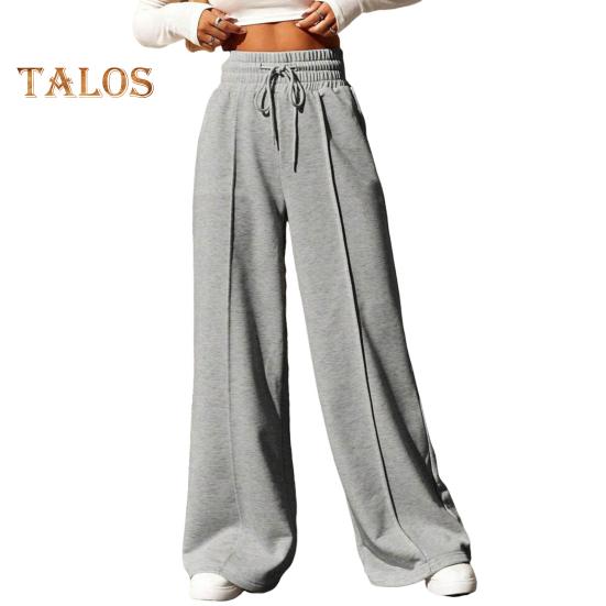 Женские спортивные брюки с эластичной высокой талией, регулируемые на шнурке, однотонные, свободного кроя, длинные брюки для отдыха на открытом воздухе