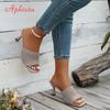 Aphixta Women 7CM High Heels Mules Woman Slides Stretch Fabric Slippers For Women Summer Shoes Woman 2025 Trend Shoes