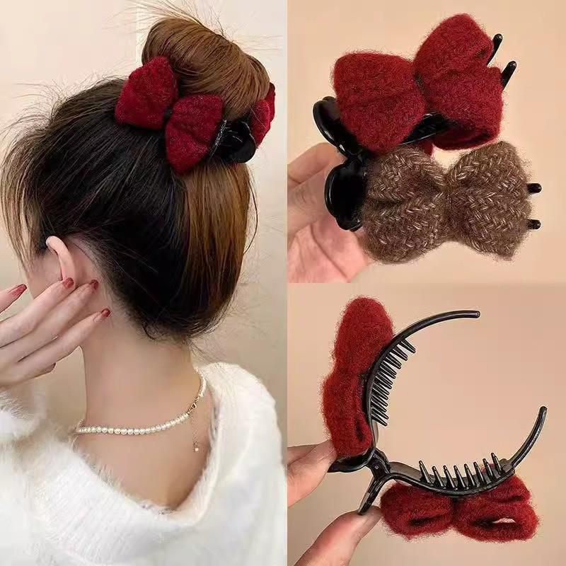 2025 Роскошный плюшевый бант-заколка для пучка волос для женской высокой прически