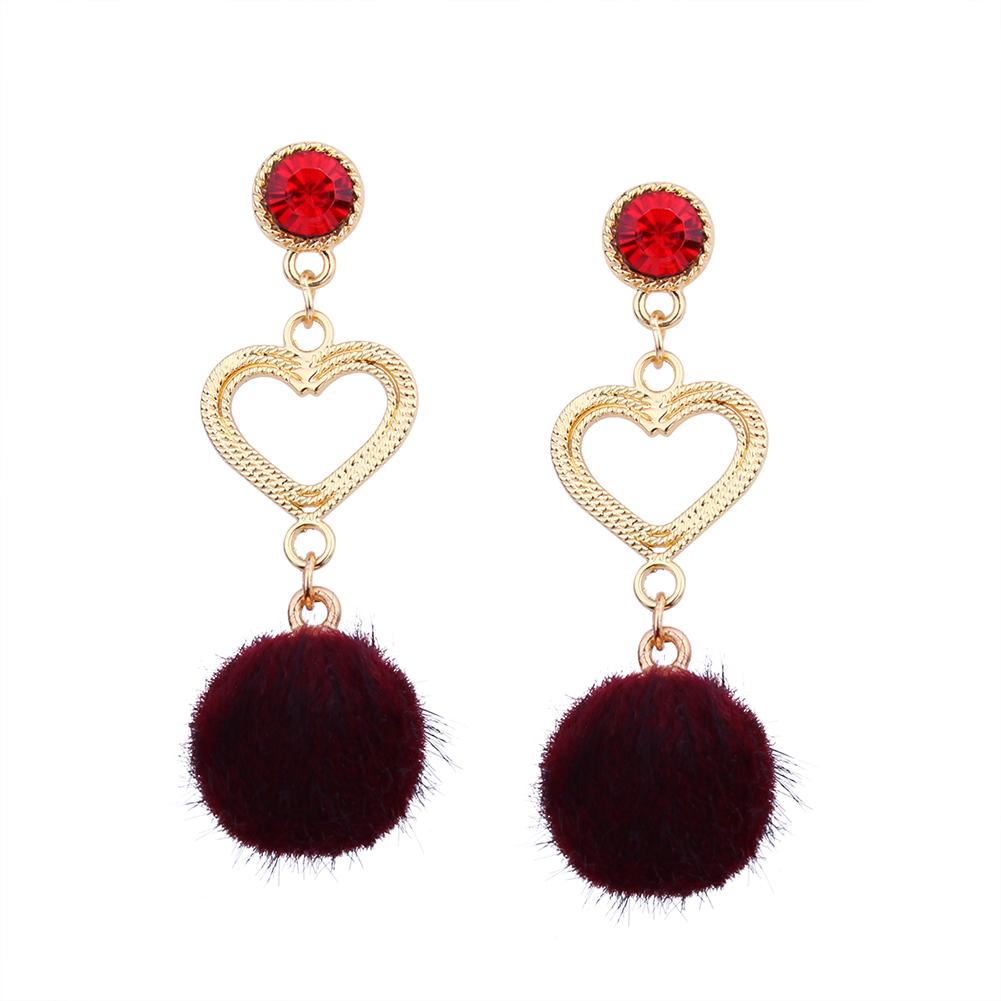 Pretty Rhinestone Heart Earrings Lovely Hairball Eardrop Ornament Birthday Valentine's Day Gift