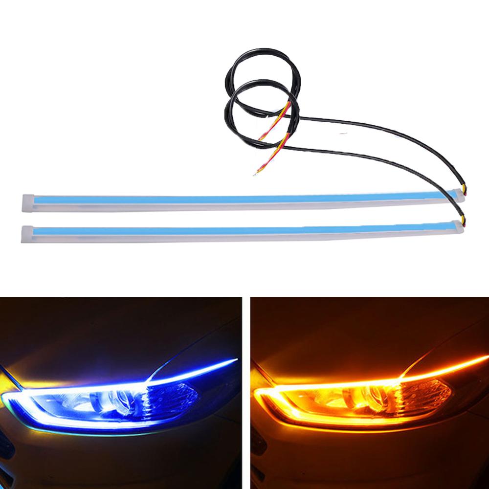 2 шт. 12 В светодиодные дневные ходовые огни для автомобиля DRL, гибкая водонепроницаемая полоса, автомобильные фары, белый указатель поворота, желтый стоп-сигнал