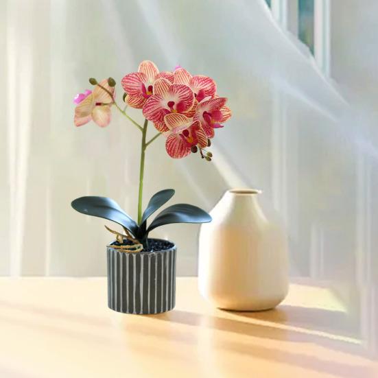 Artificial Potted Plant Faux Moth Orchid Bonsai Desktop Artificial Potted Phalaenopsis Flowers for Home Dining Table Office Desk Decoration