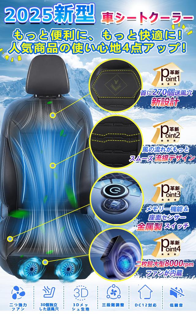 SMARTABL Охладитель для автомобильного сиденья Прохладное сиденье для автомобилей Модель 2025 года Регулировка воздушного потока Функция памяти Автоматически заставляет ваши ягодицы и шею потеть Ice Silk