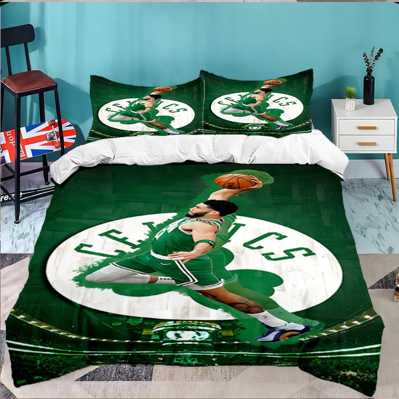 Boston Basketball 3pcs Bedding Set,Including 1pc Duvet Cover And 2pcs Pillowcases Perfect Gift for Christmas,Ideal for Bedroom, Dormitory