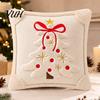 Plush Cushion Cover for Sofa Christmas Tree Cover, Embroidered Throw Pillow Decorative Red And Green Holiday Covers Case Home Decor, 18 x Inches