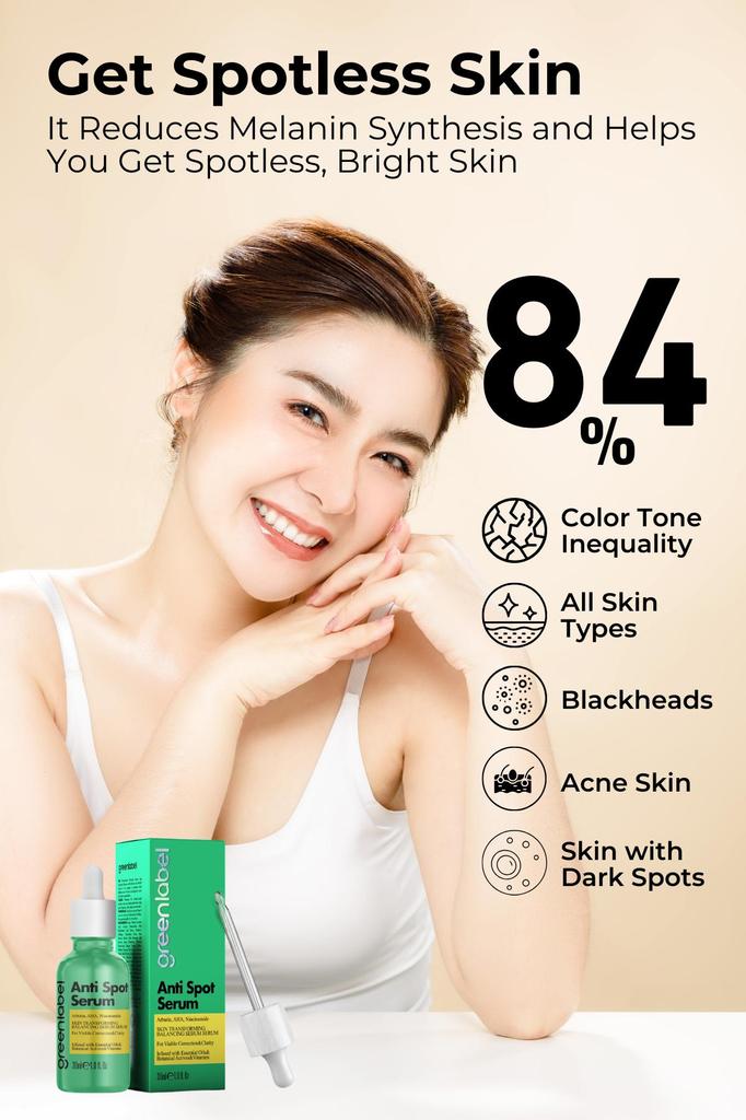 Anti Spot Serum, Anti-Blemish And Skin Tone Equalizer, Arbutin Aha And Niacinamide 30 Ml