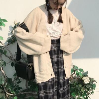 Осень-зима модный вязаный кардиган женский корейский теплый свитер большого размера женский повседневный свободный однотонный джемпер с длинным рукавом топ