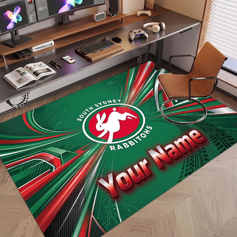 Custom Rug South Sydney Rabbitohs Pattern Print Name Text Soft Non‑Slip Floor Carpet for Home Indoor Decoration