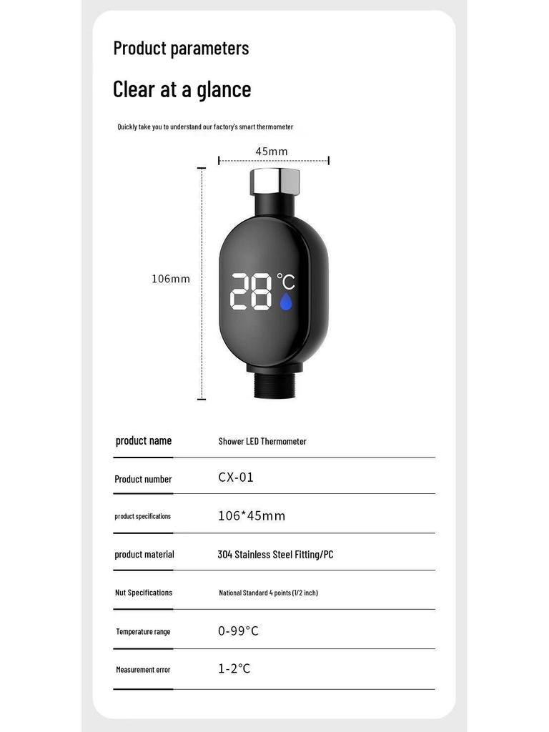Цифровой светодиодный термометр для воды в ванну для ребенка - Водонепроницаемый дисплей температуры душа