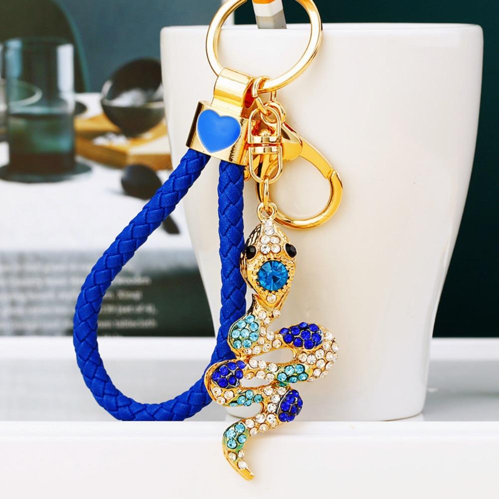 Fortune Rhinestone Snake Keychain Exquisite Women's Bag Pendant Cute Snake Lucky Pendant  Couple