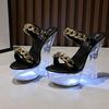 Женская обувь, пикантные шлепанцы на высоком каблуке со светящейся металлической пряжкой и кристаллами, серия 10365, каблук 14 см, платформа 4 см, LFD