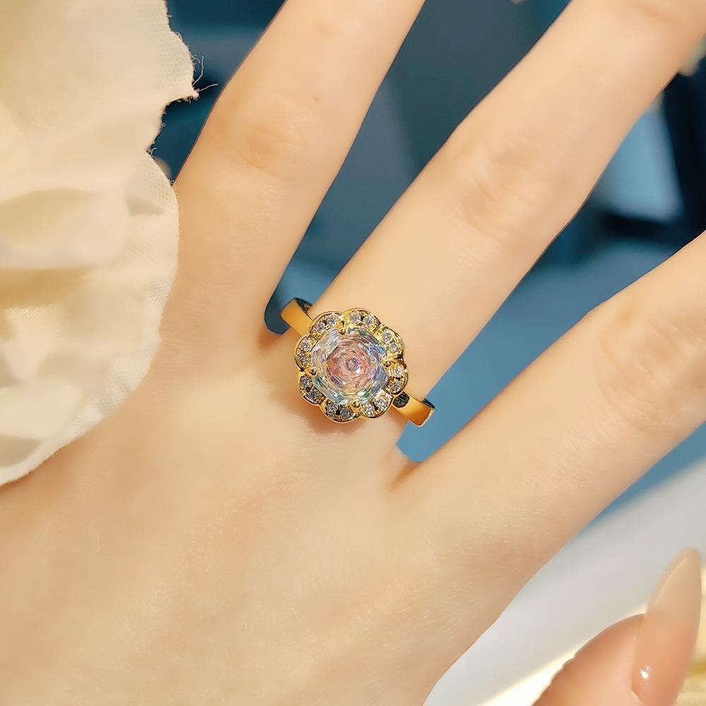 Exquisite Colorful Octagon Millennium Rose Cut Paraiba Ring Set Light Luxury High Carbon Diamond Redstone Stud Earrings Pendant