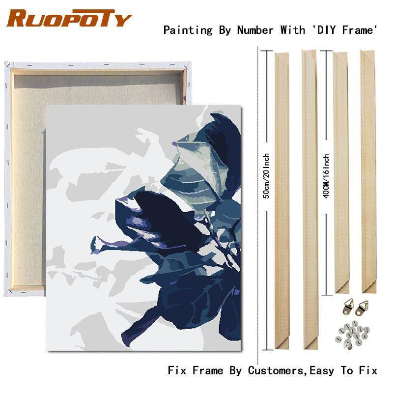 RUOPOTY Картина маслом по номерам, пейзаж с листьями, акриловая рамка «сделай сам», на холсте, настенная картина по номерам для гостиной