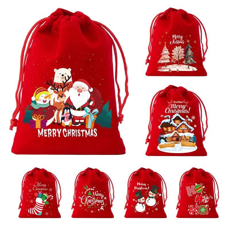 Velvet Christmas Bags With Drawstring - 7Pcs For Wrapping Christmas Party Favors Or Gifts For Friends, Children, Customers