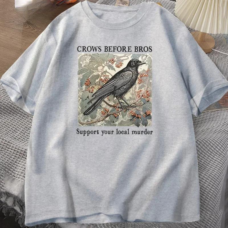 Новая Забавная Ретро Футболка Crows Before Bros Мужская Хэллоуин Футболка Повседневная Хлопковая Футболка с Коротким Рукавом и Круглым Вырезом Одежда в Стиле Темной Академии