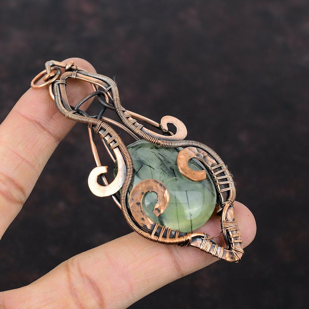 Moss Prehnite Pendant Copper Wire Wrapped Pendant Unique Design Jewelry Gemstone Pendant Dainty Copper Jewelry Handmade Pendant Wedding Gift