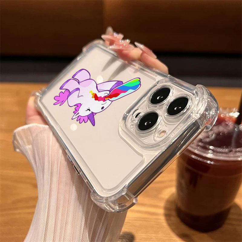 Unicorn with Rainbow Pee Cartoon Phone Case Clear For iPhone 17 16 14 15 11 12 13 Pro Max 16E 15 16 Plus 17 Air Shockproof Cover