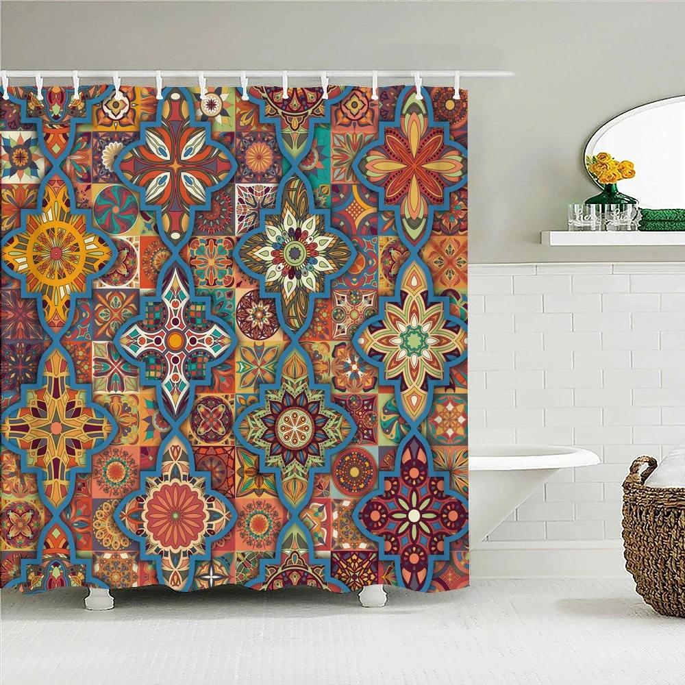 3d Bathroom Curtains Indian Boho Shower Curtains Waterproof Fabric with 12 Hooks Home Decor Washable Bath Screen