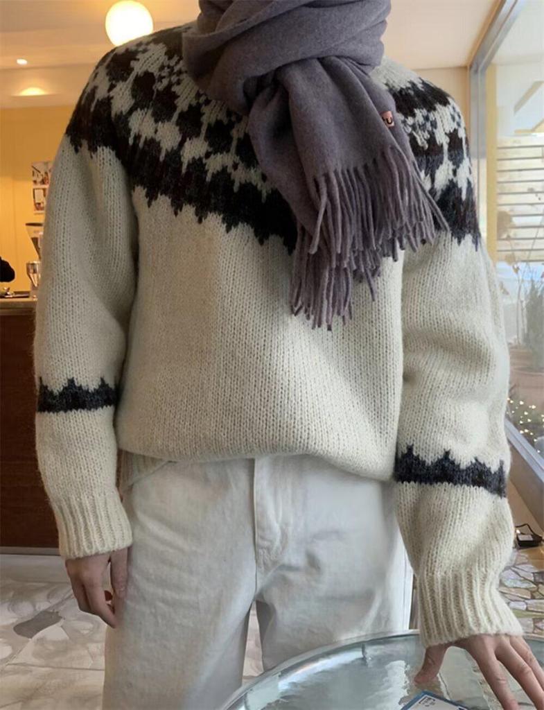 Мужской джемпер с жаккардовым узором Fair Isle, приталенный, с круглым вырезом - Модный осенне-зимний трикотаж