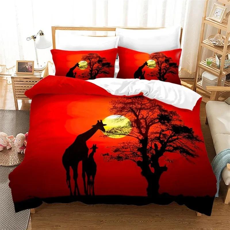 Warm Comfortable Sunset Wildlife Deer Elk Giraffe Animal Theme For Teen Boys Girl Bedroom Decor Full King Comforter