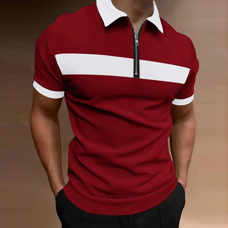 Мужская рубашка-поло на молнии с короткими рукавами, весна-лето, мужская рубашка-поло с лацканами с вышивкой.