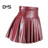 Женская плиссированная юбка из искусственной кожи с высокой талией, свободный подол, однотонная клубная одежда, юбка для вечеринок и танцев, мини-юбка длиной выше колена