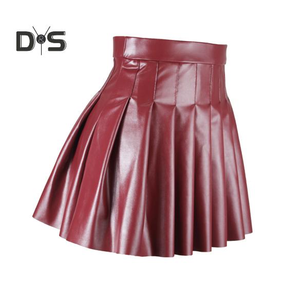 Женская плиссированная юбка из искусственной кожи с высокой талией, свободный подол, однотонная клубная одежда, юбка для вечеринок и танцев, мини-юбка длиной выше колена