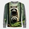 3D Принт Милый Енот Графическая Футболка Для Мужчин Забавный Анималистичный Узор Длинный Рукав Круглый Вырез Свободные Дышащие Удобные Мужские Топы