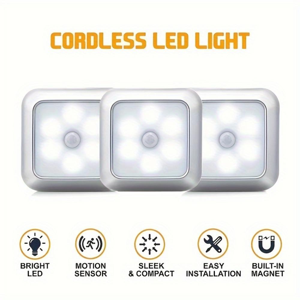 1pc 6LED Wireless Motion Sensor Night Light, LED Wall Lamp for Bedroom, Corridor, Cabinet Under Light, Indoor Decoration(3 AAA, Not Included)