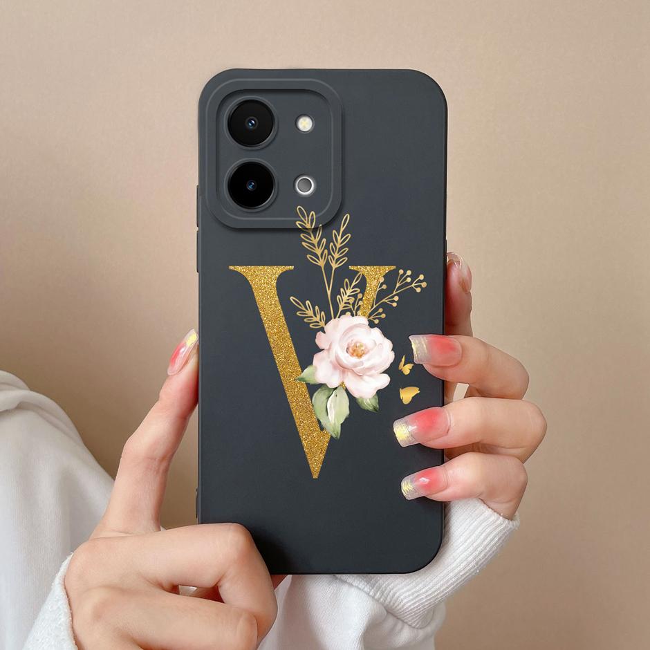 Чехол для Vivo Y28 4G 5G Цветочный рисунок 26 Букв Жидкий силикон ТПУ Задняя крышка для VivoY28 4G 5G Продвинутое ощущение Чехол для пары Оболочка