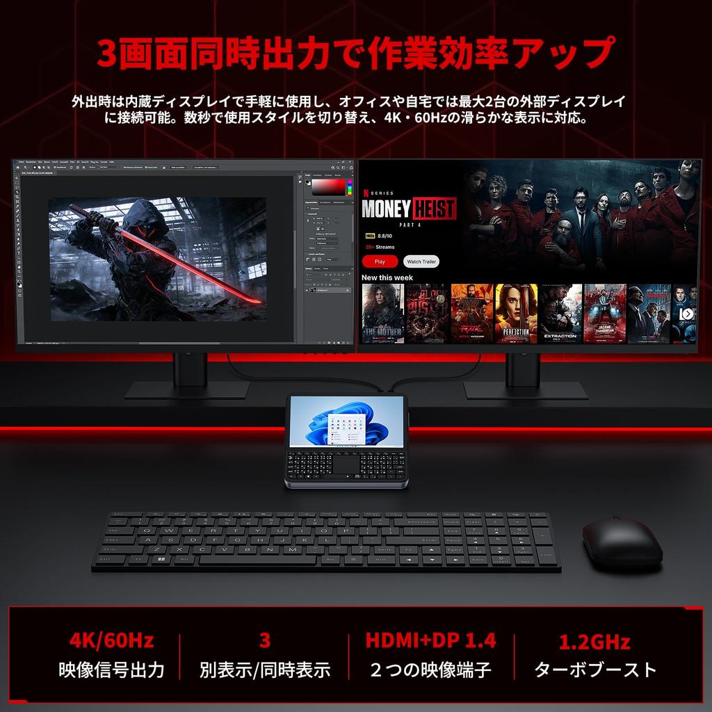 Мини-ПК с дисплеем 8 ГБ DDR4 256 ГБ SSD NVMe Расширение 4K x 2 экрана HDMI Windows 11 Охлаждение WIFI LAN USB x 3 6 Вт PD Настольный Идеально для использования [Intel N95] +