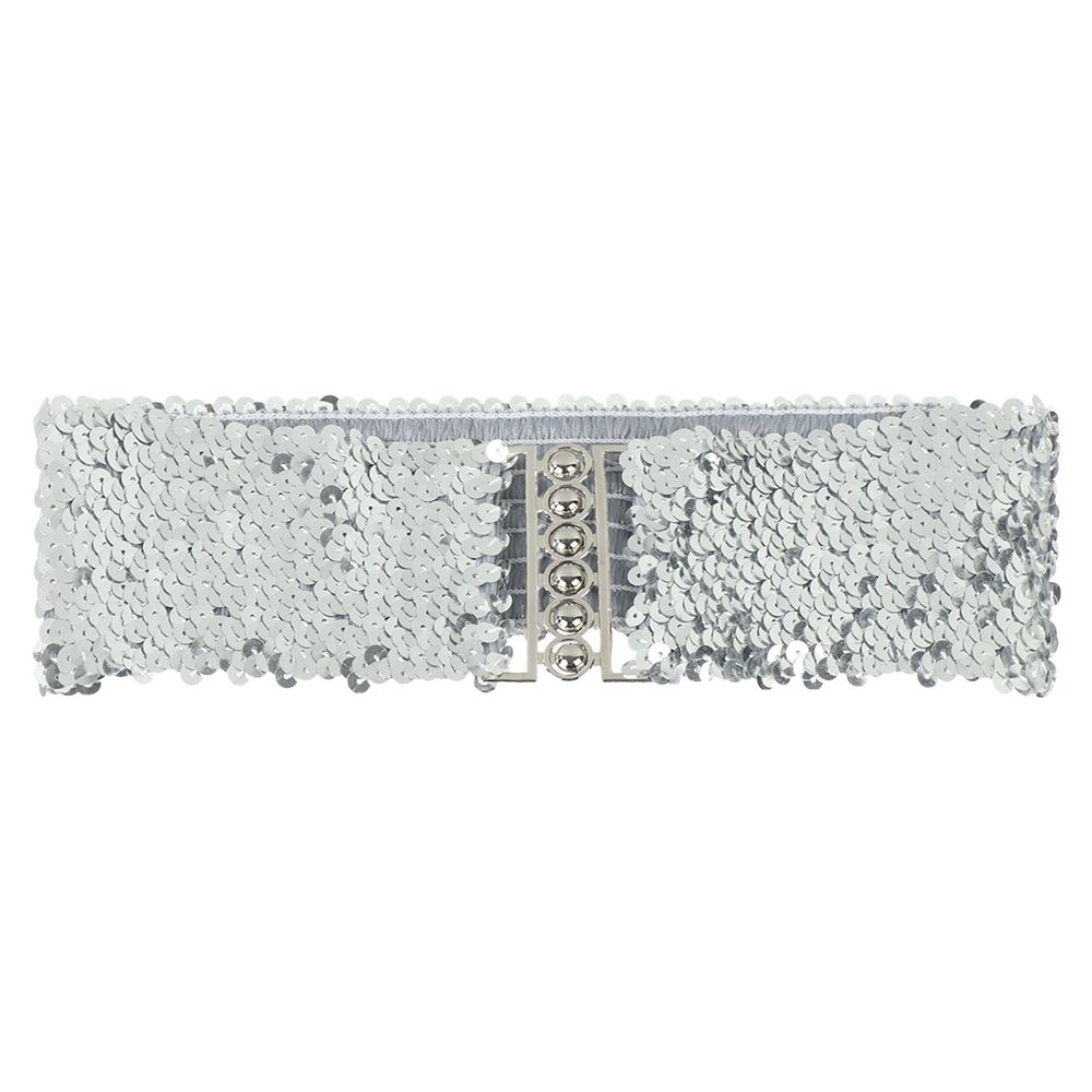 Stretch Metal Buckle Waistband Ladies Dress Cummerbands Sequin Wide Elastic Belt Belly Waist Band