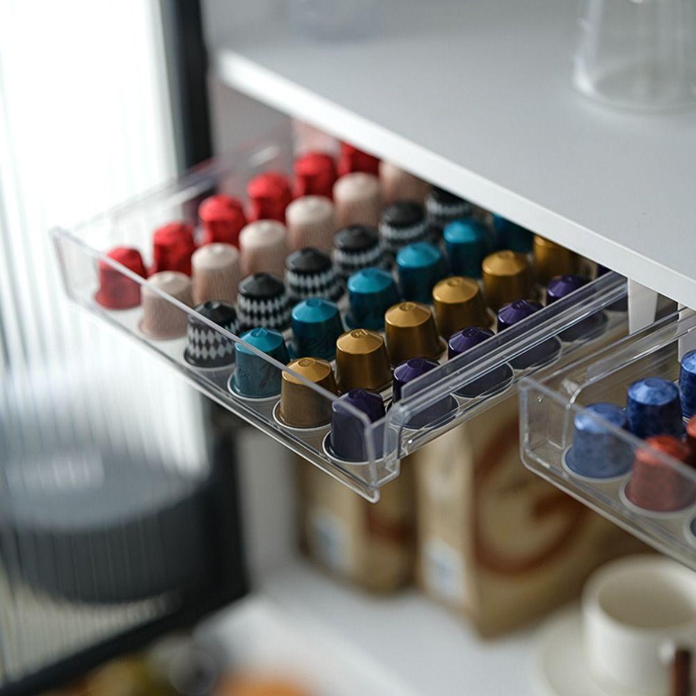 Storage Drawer Storage Box Slide Rail Storage Rack PET Drawer Coffee Capsule Holder  Home