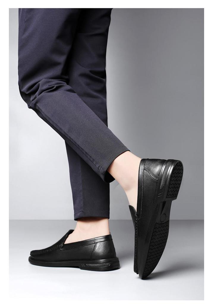 Мужские лоферы из натуральной кожи без шнуровки - Business Casual, Мягкая подошва, Дышащие, Круглый носок