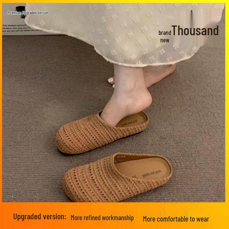 Women's Handmade French Roman-Style Breathable Closed-Toe Summer Half Slippers