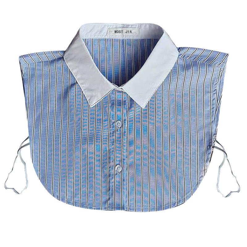 Синий полосатый фальшивый воротник, подходящая по цвету фальшивая рубашка, повседневное универсальное базовое украшение