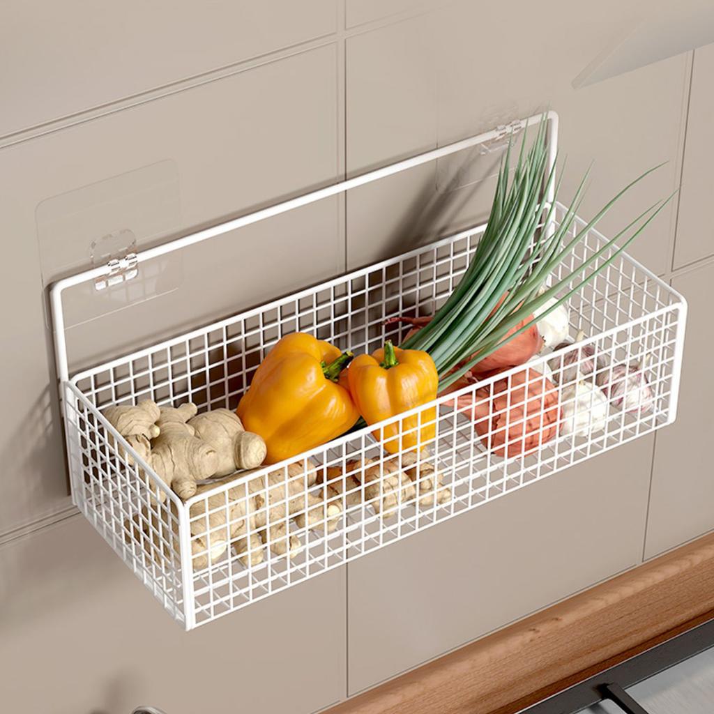 Wire Storage Basket Metal Wall Mounted Hanging Fruit Basket Organizer Bin with Adhesive for Kitchen