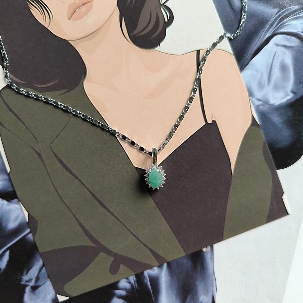 Серебряная подвеска с изумрудом, фианитами (2188087)