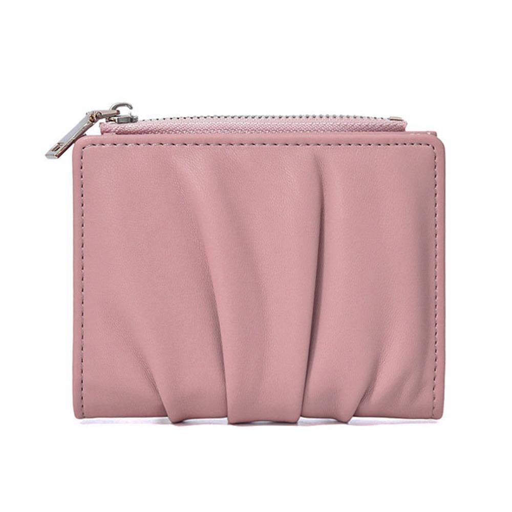 Trendy PU Leather Women Wallets Wrinkled Portable Card Holders Solid Color Money Bags