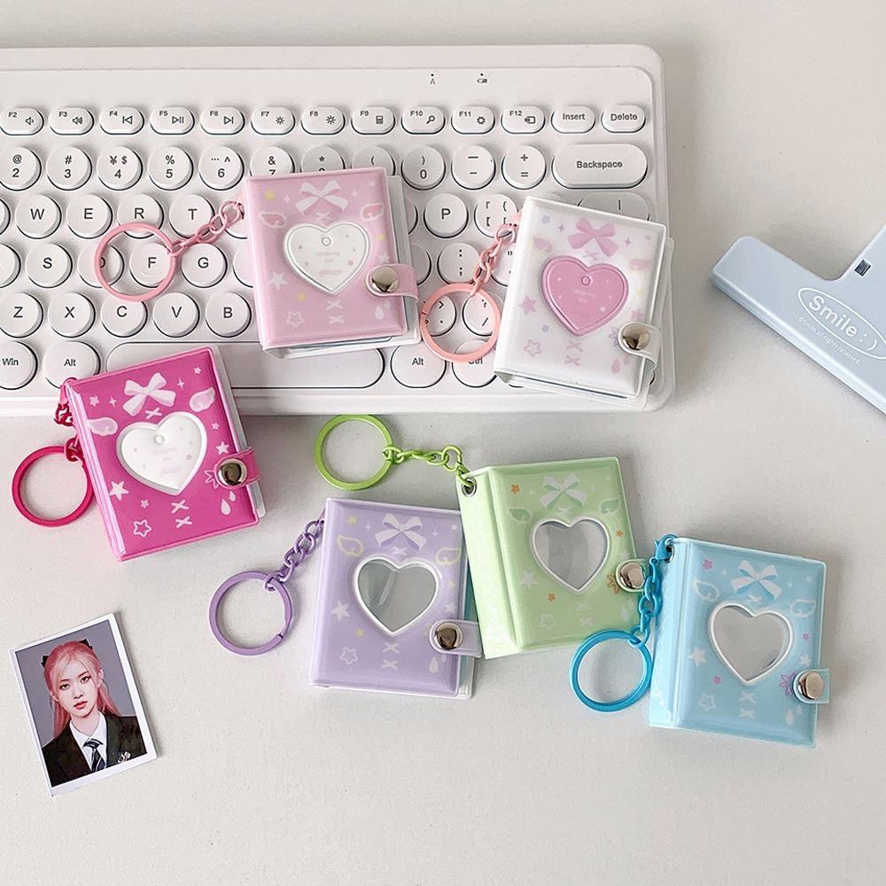 Portable Bow Photo Album Keychain Snap Closure Album Book Mini Photocards Holder