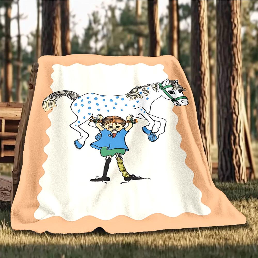 1pc Pippi Longstocking Outdoor Personalized Flannel Blanket, Soft, Lightweight Personalized Flannel Blanket, Digital Printing,