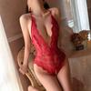 Sexy Lace Crotchless Bodysuit Women Transparent Deep V Backless Pajamas Open Bra Lingerie Set Exotic Summer Clothing