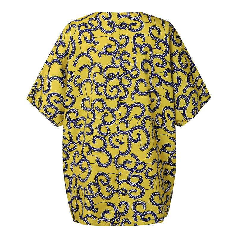 Women Large Size Round Neck Short Sleeve Printed Loose Blouse