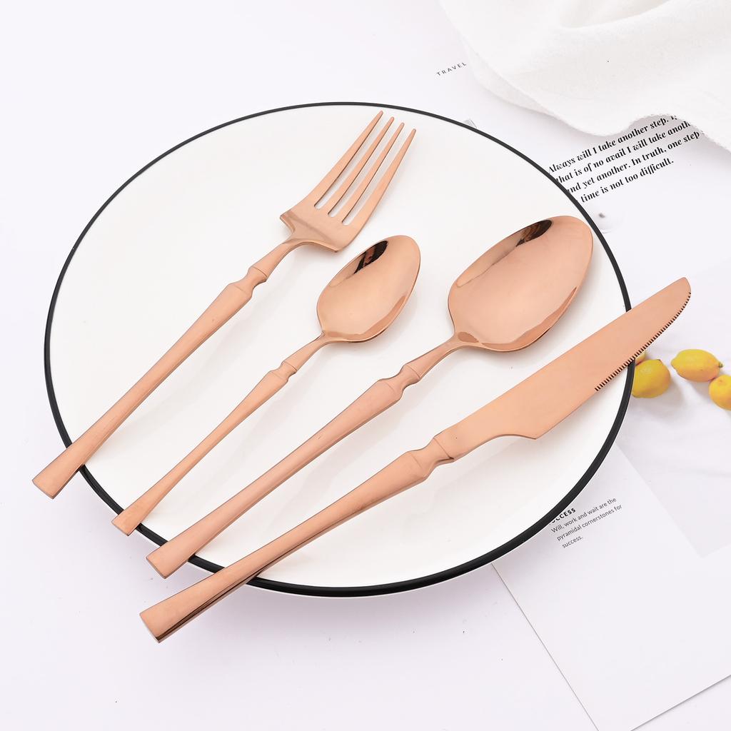 20Pcs (5set) Luxury Pink Gold Dinnerware Set Stainless Steel Flatware Cutlery Set Kitchen Fork Knife Spoon Tableware Silverware Set