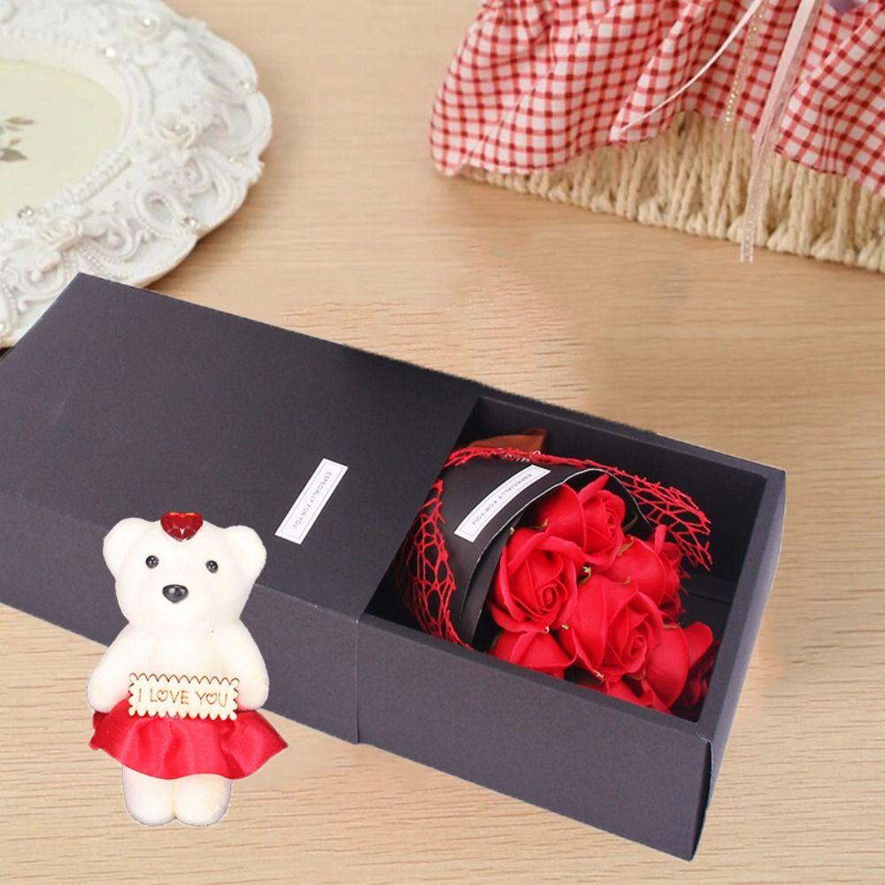 Packing Box Rose Bouquet Gift Box Ribbon Bow Simulated Rose Bundle  Mother's Day