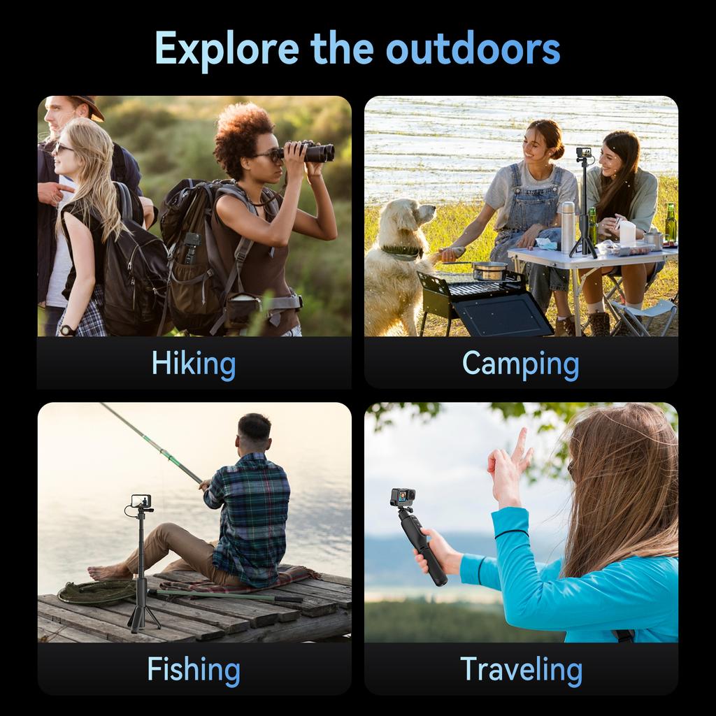 TELESIN Rechargeable Selfie Stick Tripod Stand with Remote Shutter Extendable Battery Grip