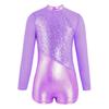 Детское цельное танцевальное трико для девочек со сверкающими металлическими блестками и длинными рукавами, гимнастическое боди