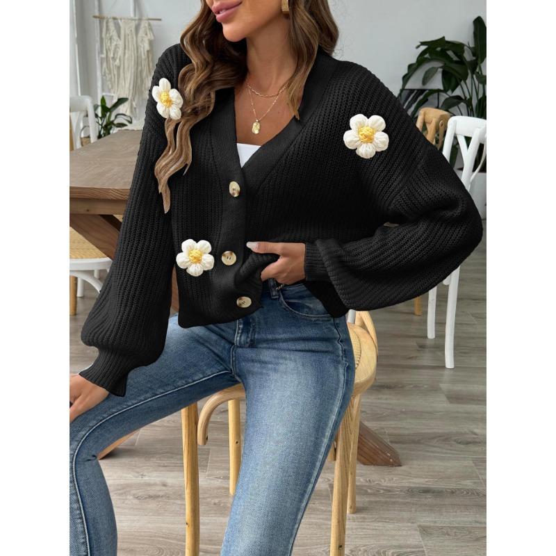 Женская осенне-зимняя короткая куртка с пуговицами, связанная крючком