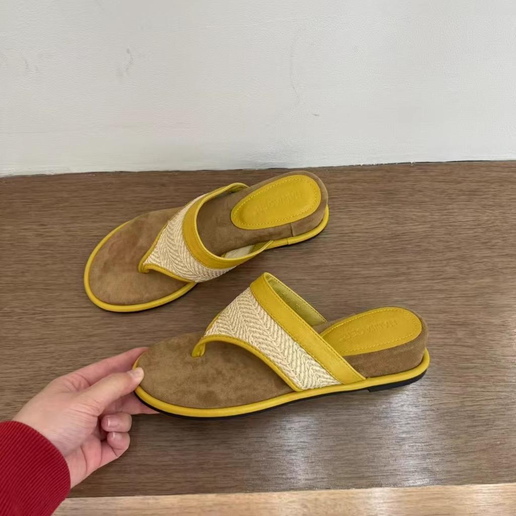 Retro casual niche toe mop woven linen flip-flops fashionable and comfortable beach shoes wedge heel cool slippers